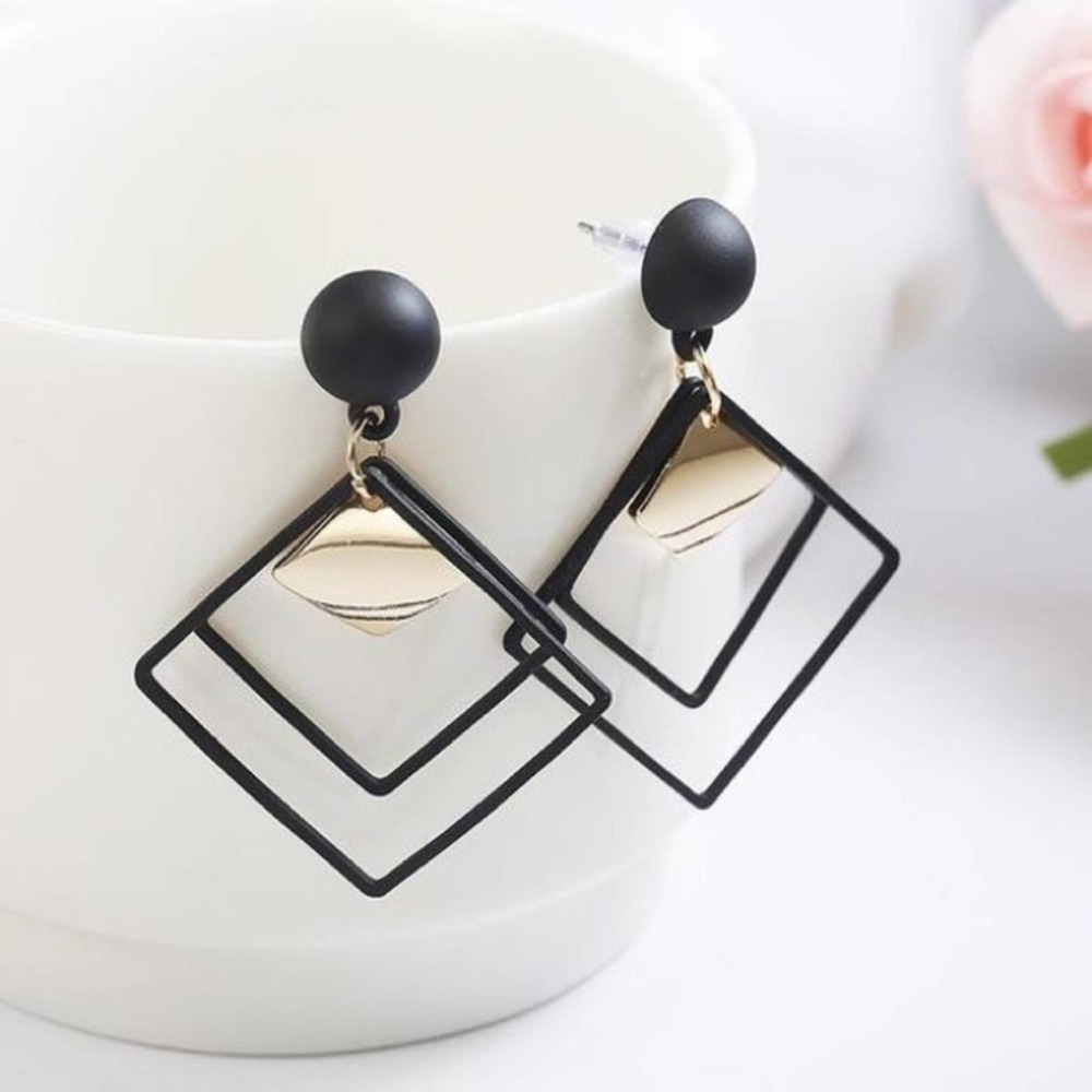 RESTOCKED! Gold & Black Geometric Square Earrings